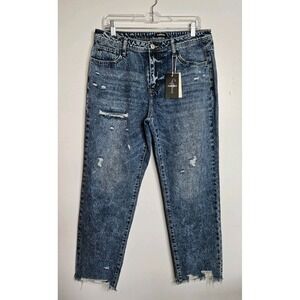 NWT Flamingals Distressed Cotton Blend Ankle Raw Hem Jeans Sz L